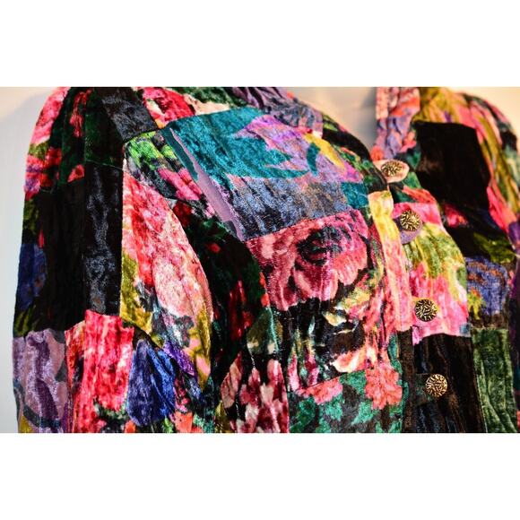 Betsey Johnson Vintage Cloak Jacket Crushed Velvet Long Patchwork Floral Hoodie - Picture 10 of 12